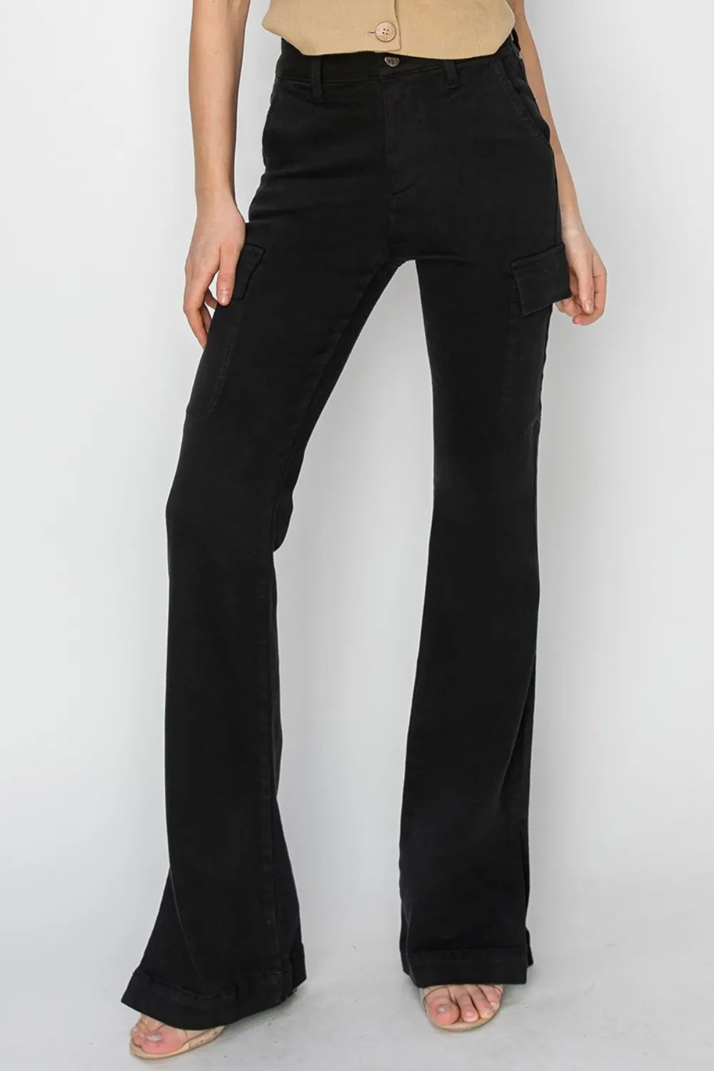 RISEN Full Size High Rise Side Slit Cargo Bootcut Jeans - women's shoes at Lola Mariee boutique