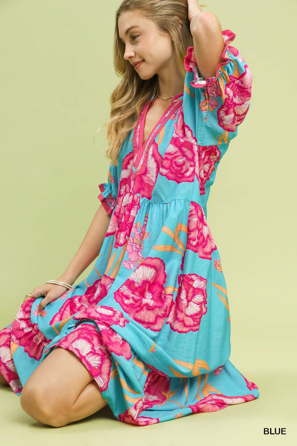 Umgee Floral Print Midi Dress with Contrast Trim – view 5 | Lola Mariee