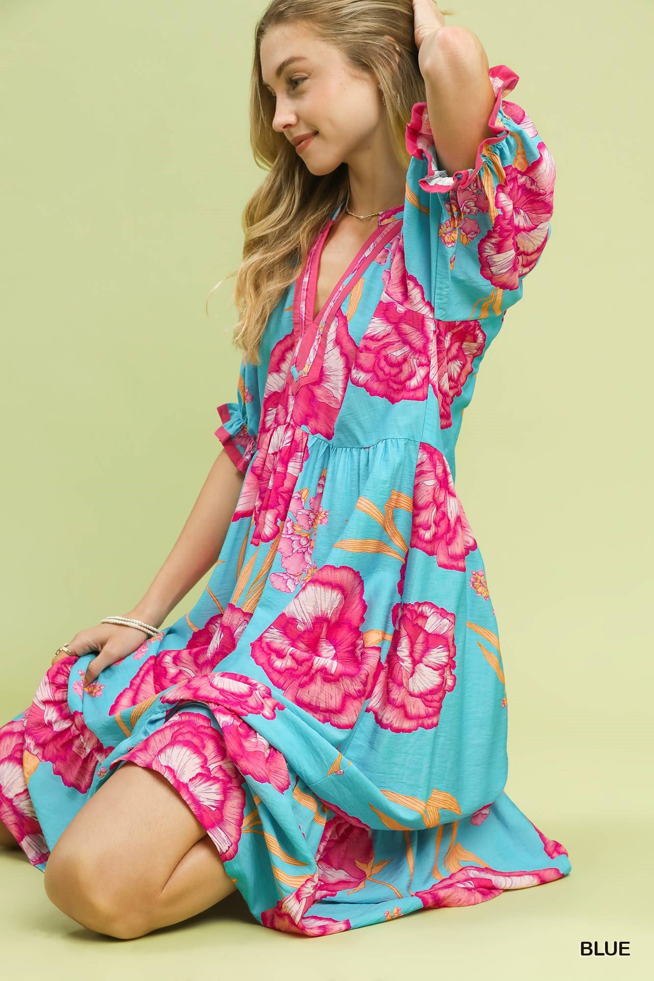 Umgee Floral Print Midi Dress with Contrast Trim - Trendsi | Lola Mariee