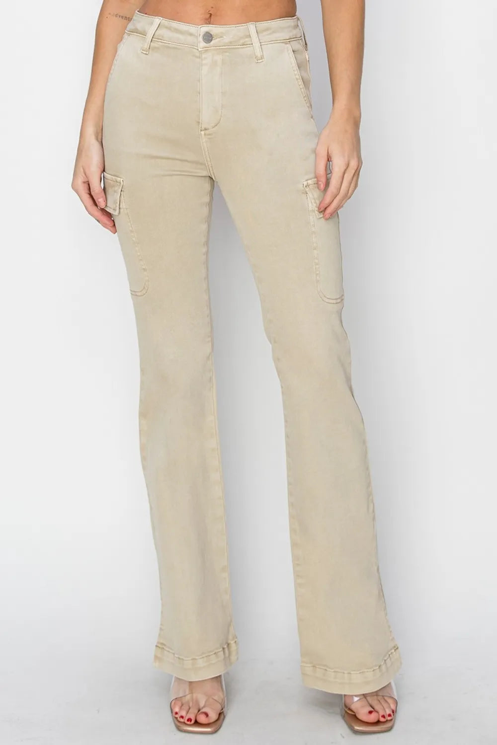 RISEN Full Size High Rise Side Slit Cargo Bootcut Jeans - women's shoes at Lola Mariee boutique