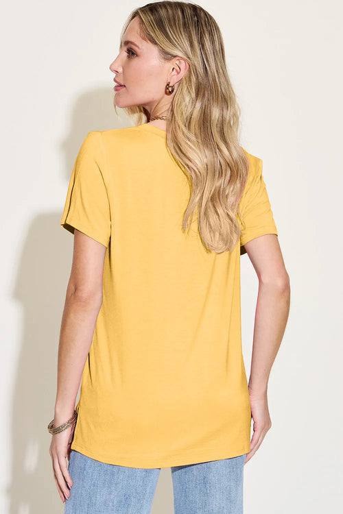 Basic Bae Bamboo Full Size V-Neck High-Low T-Shirt – view 2 | Lola Mariee