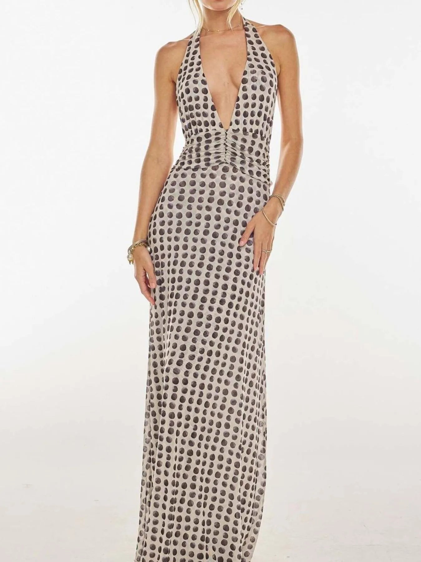 Floral Halter Neck Deep V Maxi Dress – view 7 | Lola Mariee