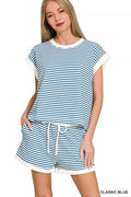 Zenana Stripe Contrast Trim Top & Shorts Set - women's top at Lola Mariee boutique