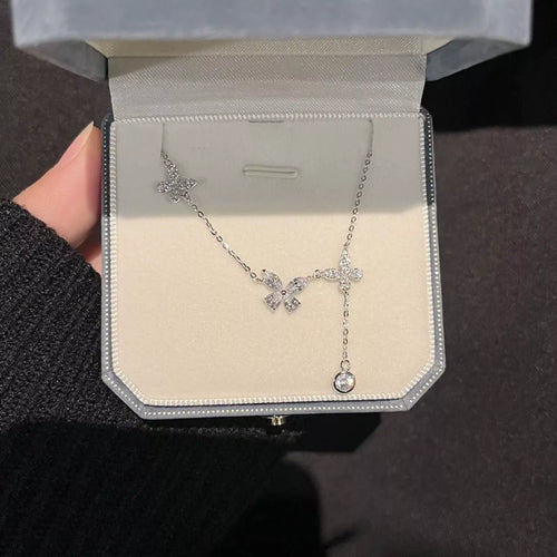 925 Sterling Silver Zircon Butterfly Necklace – view 2 | Lola Mariee