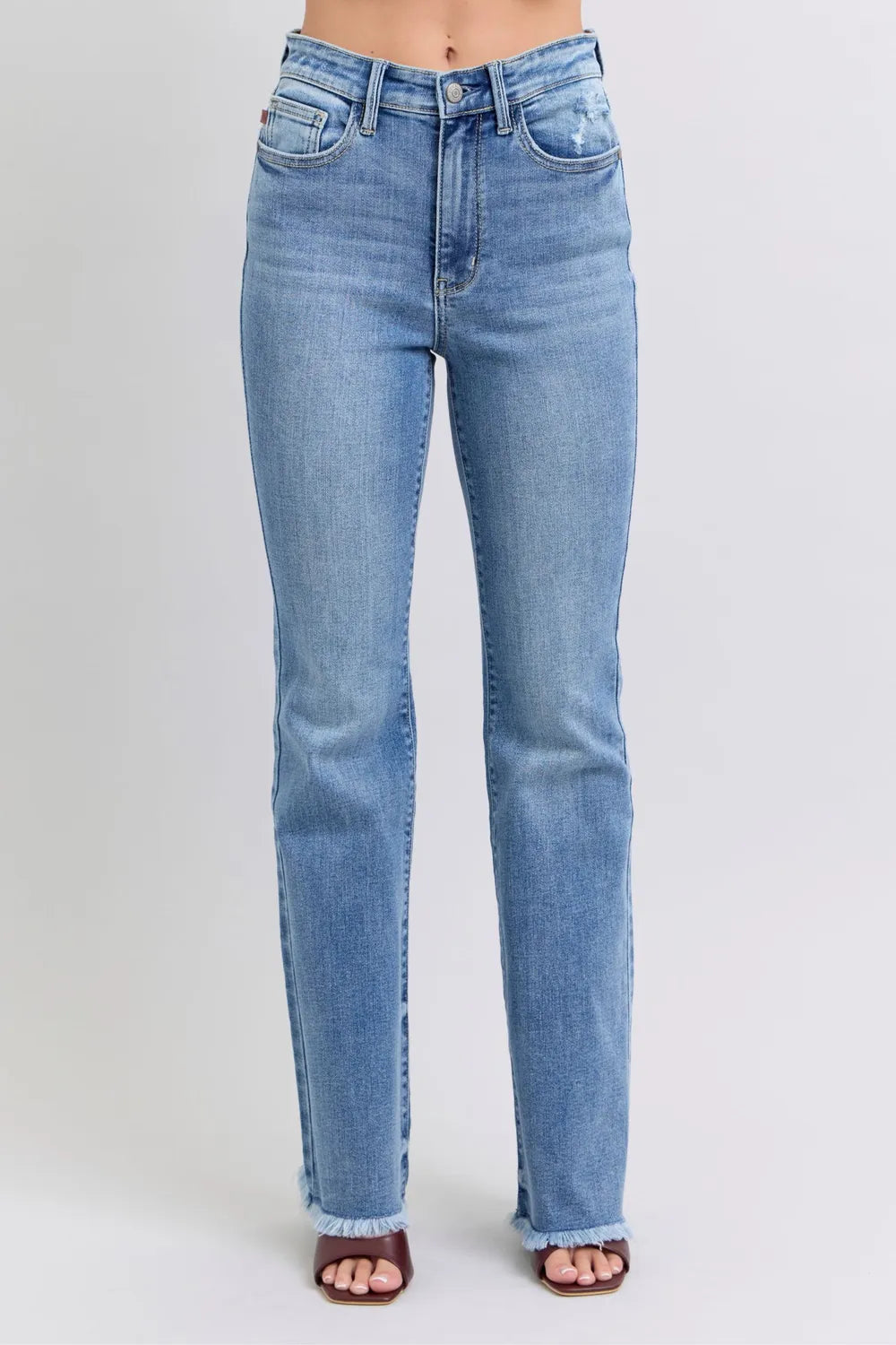 Judy Blue Full Size Raw Hem High Rise Bootcut Jeans - women's shoes at Lola Mariee boutique