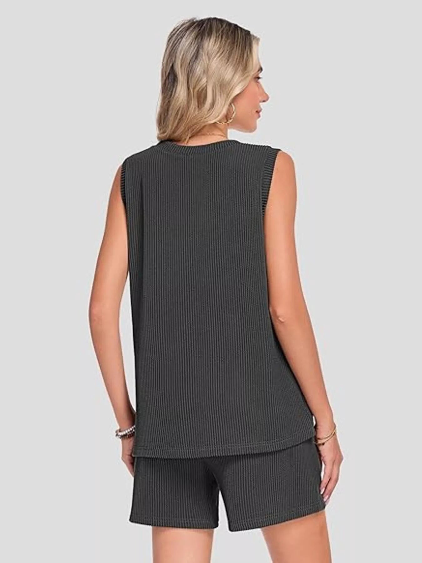Casual Ribbed Knit Sleeveless Top and Shorts Set - Trendsi | Lola Mariee