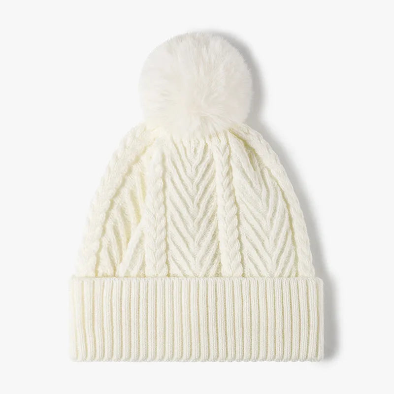 Cable Knit Solid Color Hat with Pompom – view 9 | Lola Mariee