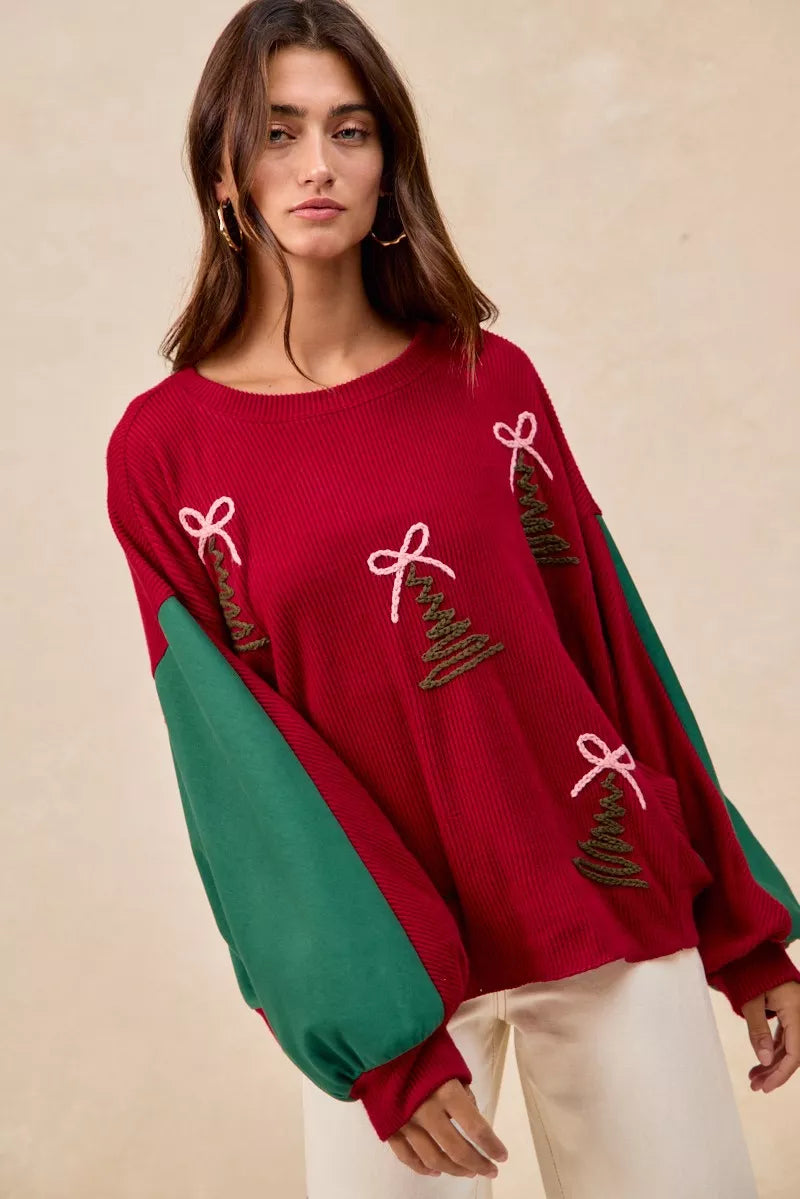 BiBi Christmas Theme Tree Embroidered Sweater - Trendsi | Lola Mariee