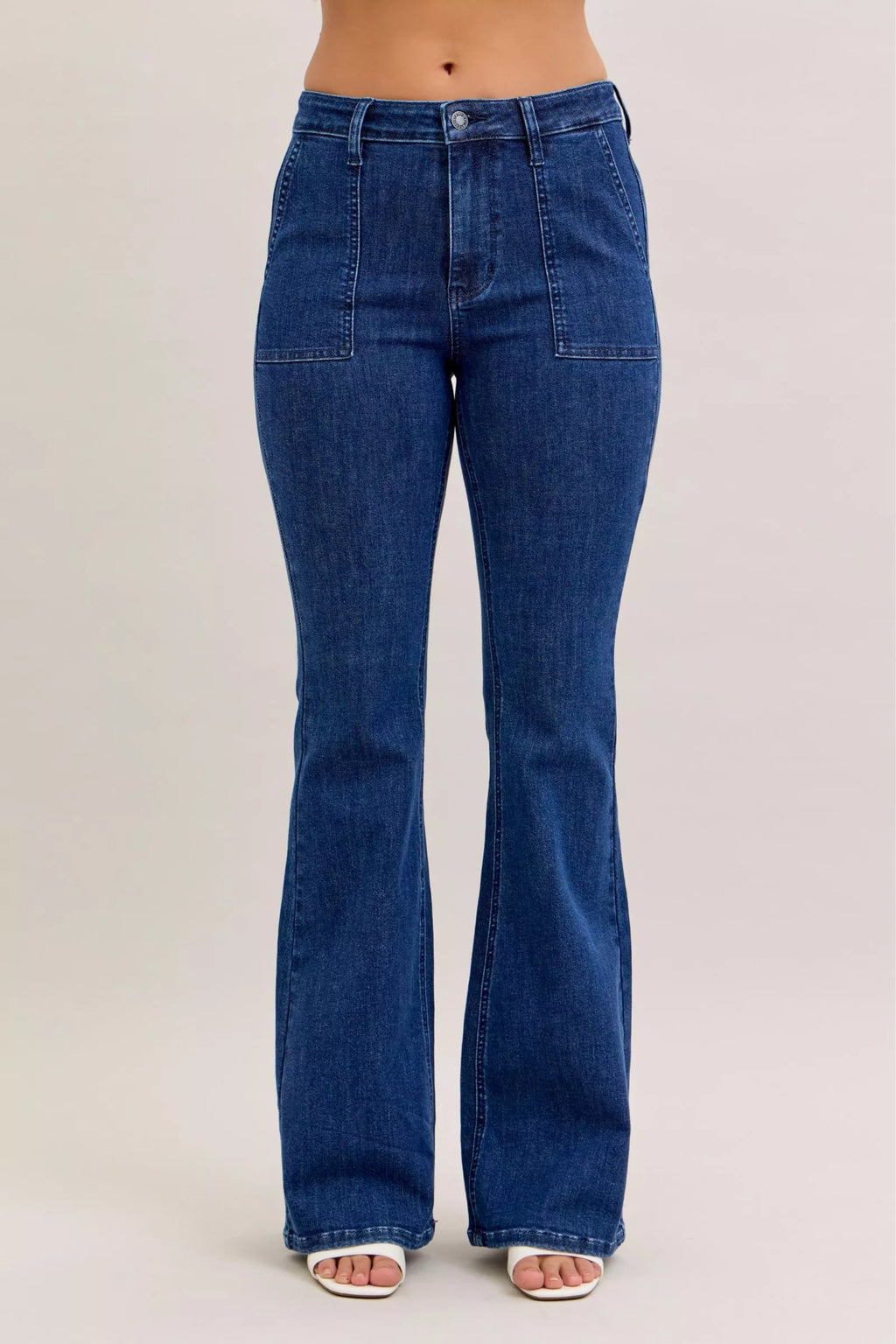 Judy Blue High Waist Flare Jeans with Front Patch Pockets - women's bottoms at Lola Mariee boutique
