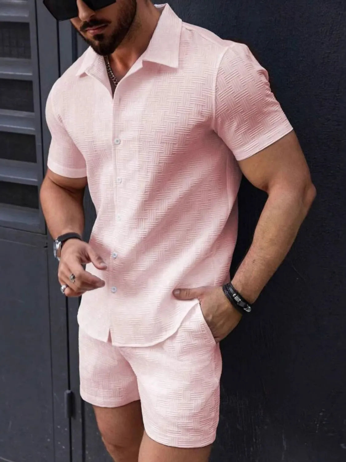 Men's Button Up Short Sleeve Shirt and Shorts Set – view 3 | Lola Mariee