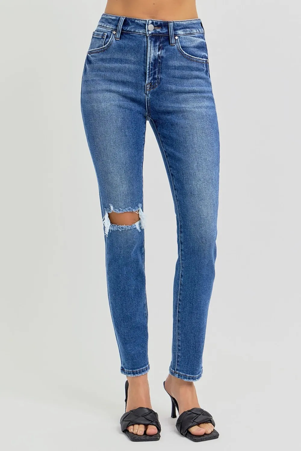 RISEN Full Size High Rise Ankle Skinny Knee Distressed Jeans - LOLA MARIEE | Lola Mariee