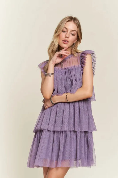 ADORA Layered Ruffled Cap Sleeve Mesh Dress | Lola Mariee