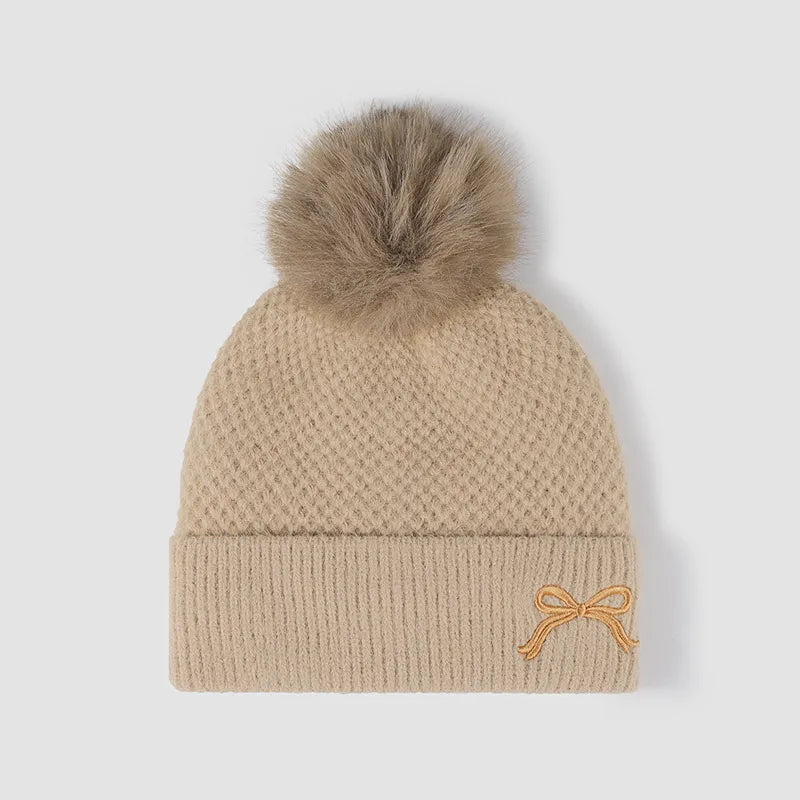 Thermal Bow Knit Hat with Pompom – view 4 | Lola Mariee