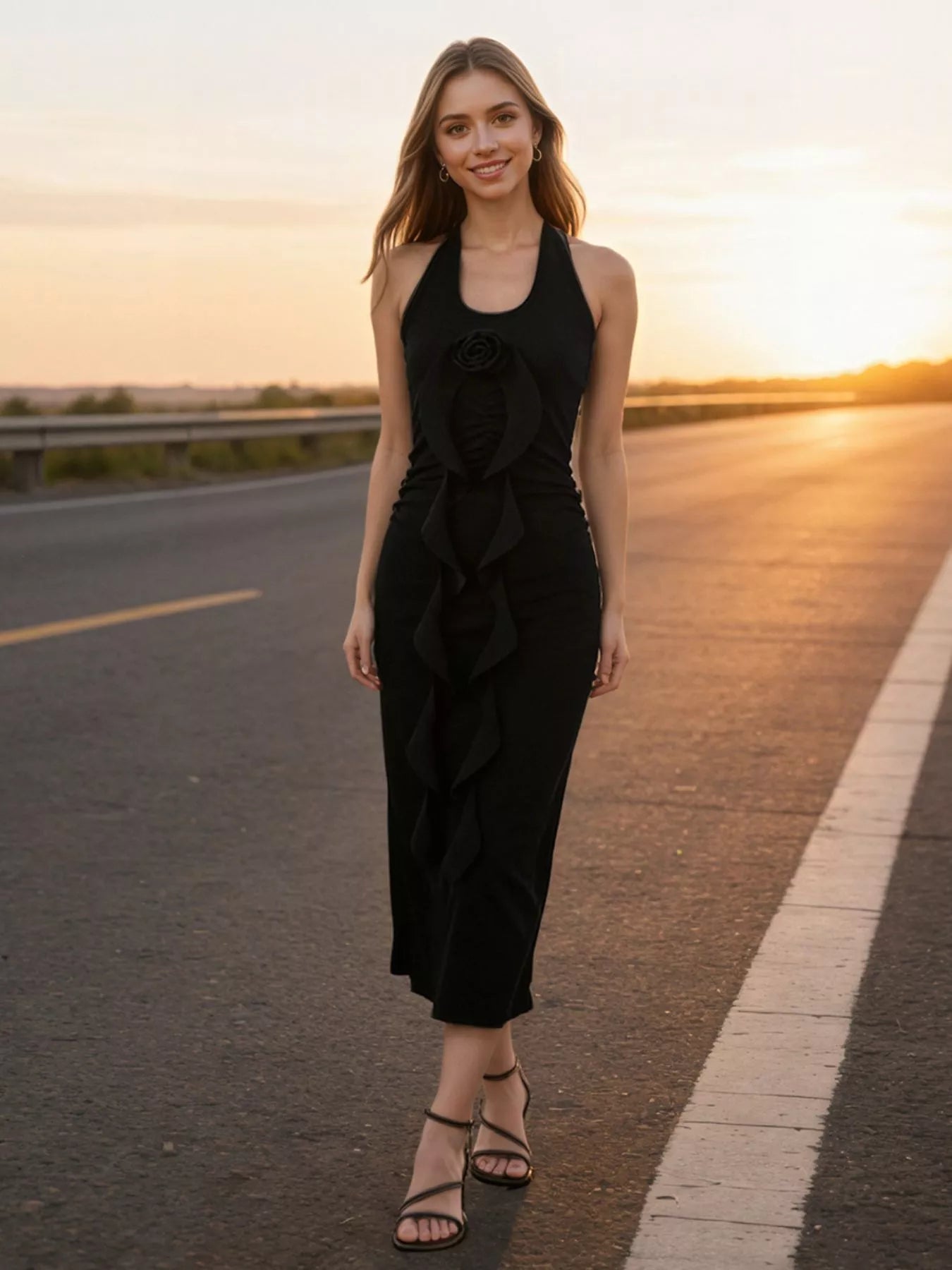 Halter Neck Ruffle Midi Dress - Trendsi | Lola Mariee