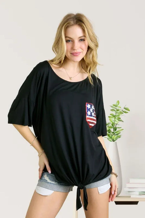 ADORA Sequin US Flag Pocketed Top | Lola Mariee