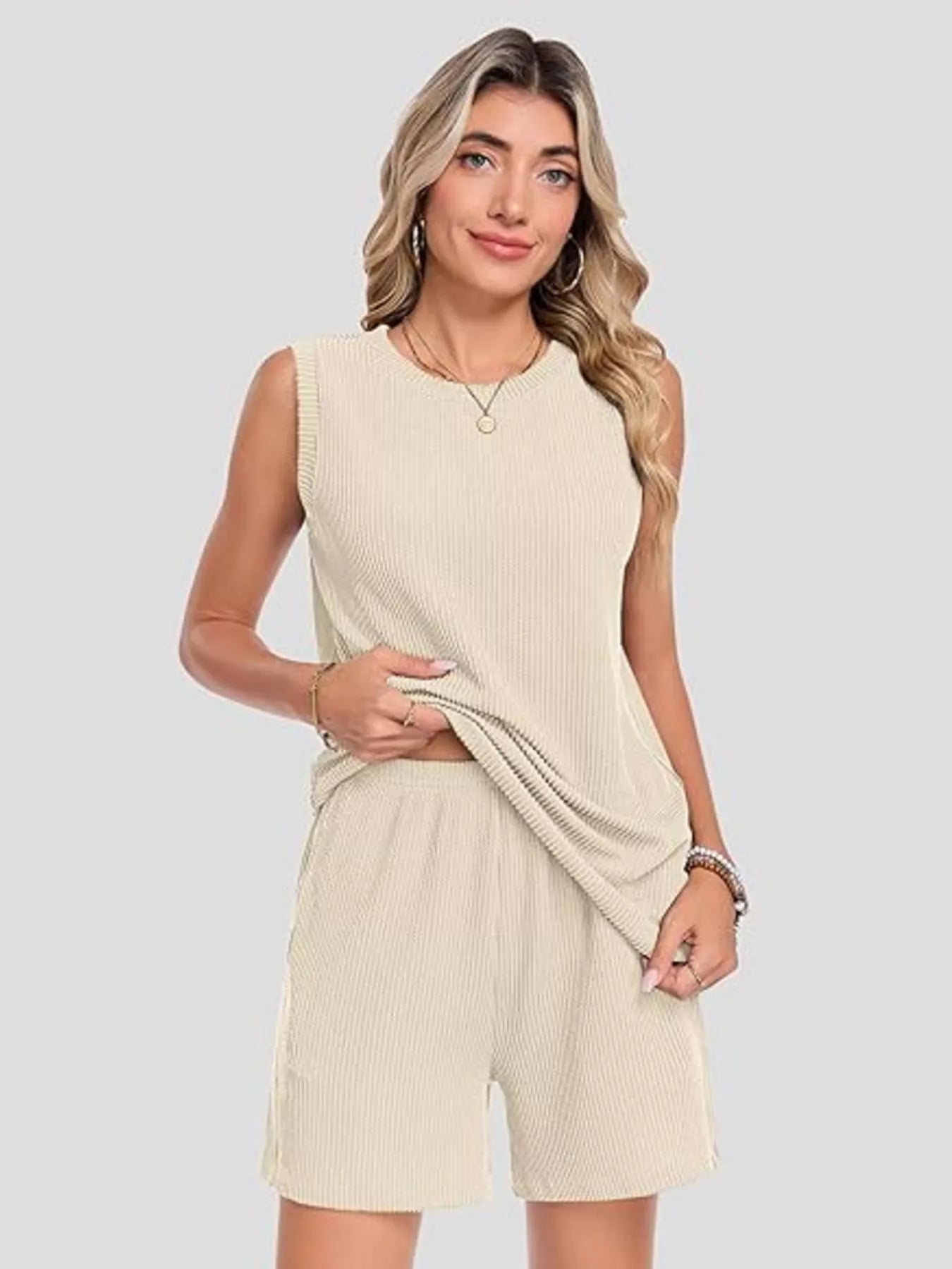 Casual Ribbed Knit Sleeveless Top and Shorts Set - Trendsi | Lola Mariee
