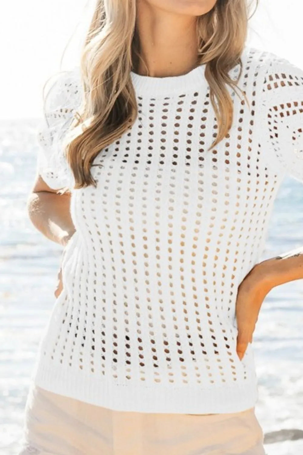 BiBi Crochet Knit Cover Up With Puff Sleeves - Trendsi | Lola Mariee