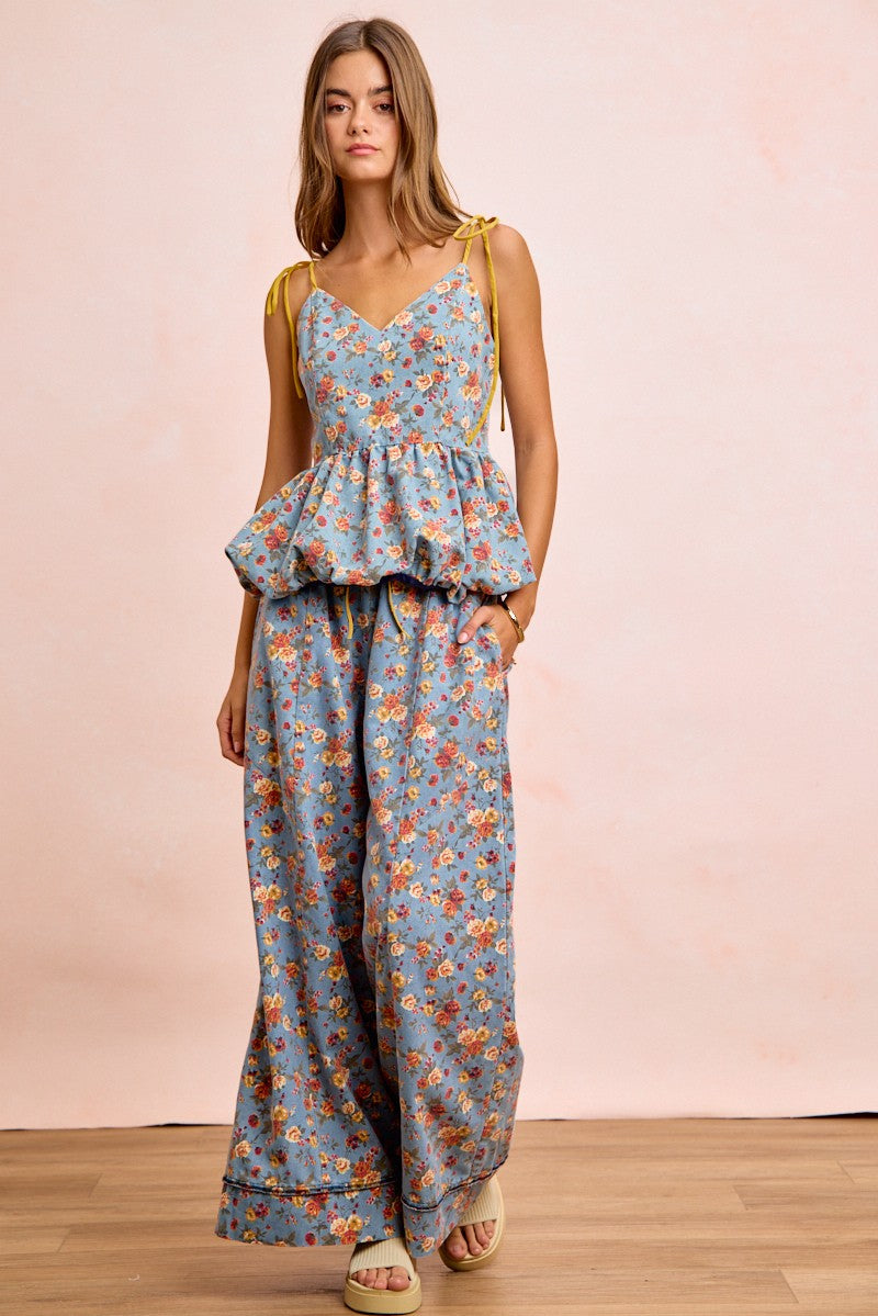 BiBi Floral Printed Drawstring Wide Pants - Trendsi | Lola Mariee