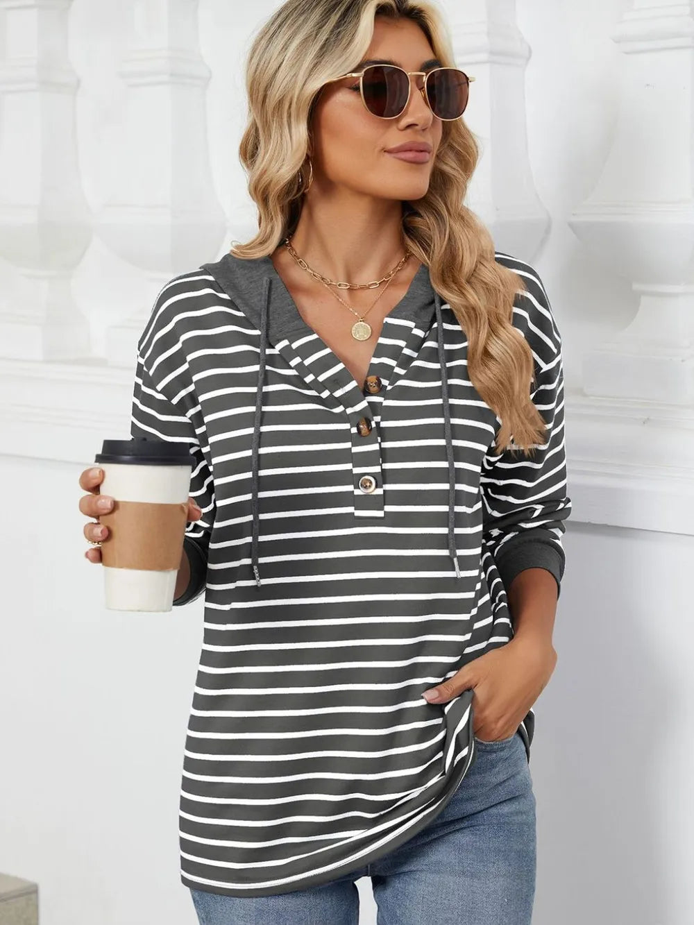 Drawstring Striped Long Sleeve Hoodie - Trendsi | Lola Mariee