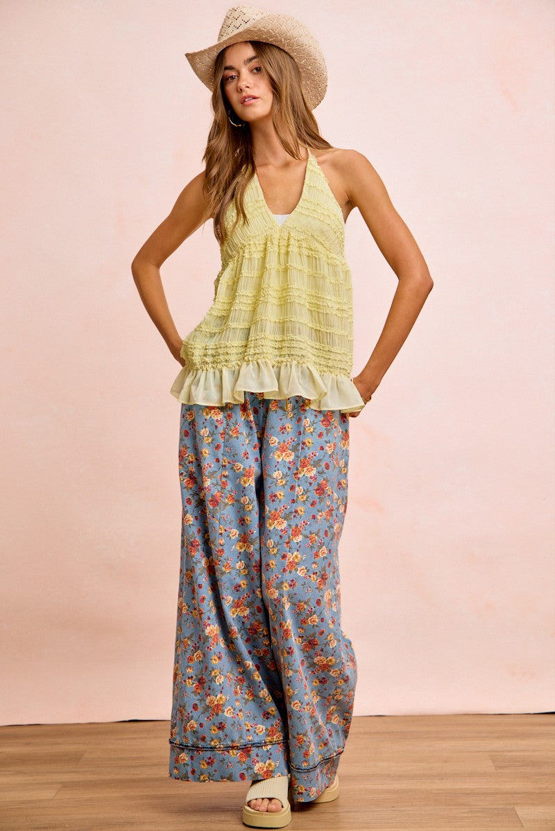 BiBi Floral Printed Drawstring Wide Pants - Trendsi | Lola Mariee