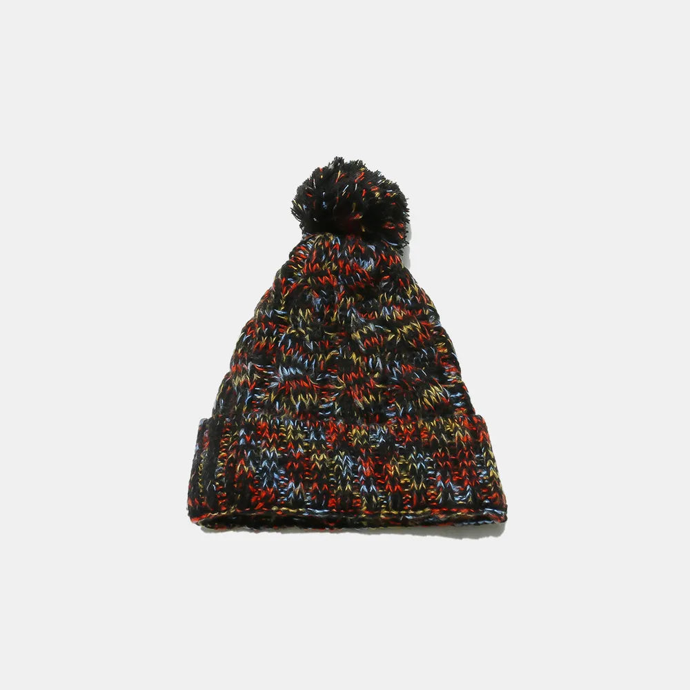 Contrast Cable-Knit Hat with Pompom – view 6 | Lola Mariee