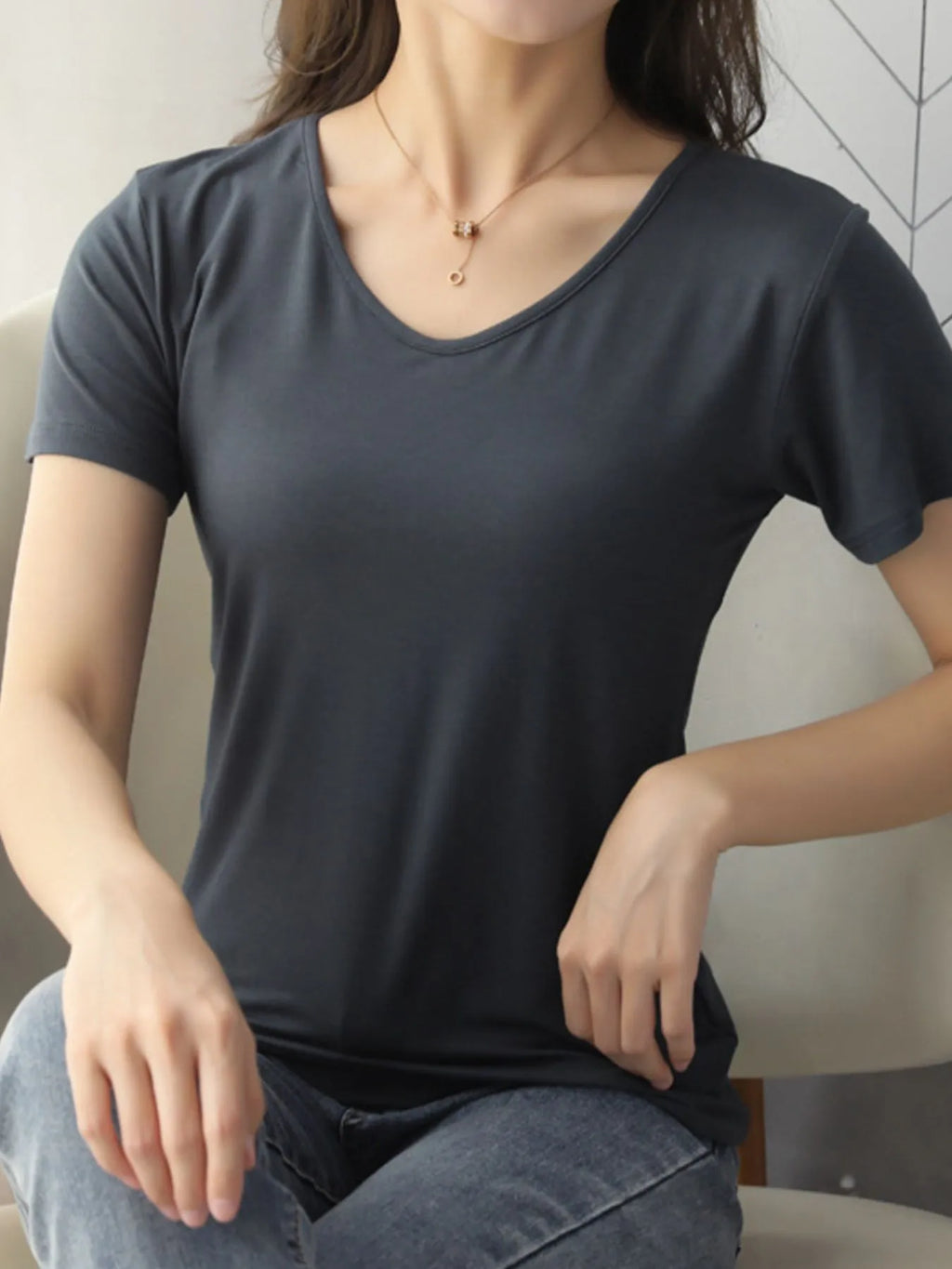V-Neck Short Sleeve T-Shirt - Trendsi | Lola Mariee