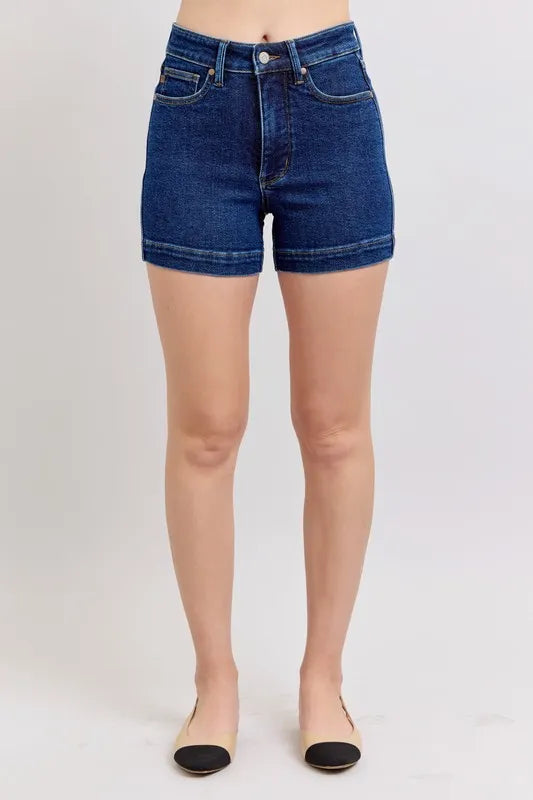 Judy Blue Full Size High Waist Tummy Control Denim Shorts Plus Size - women's bottoms at Lola Mariee boutique