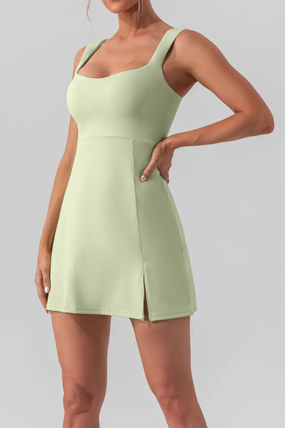 Square Neck Sleeveless Slit Mini Active Dress – view 4 | Lola Mariee