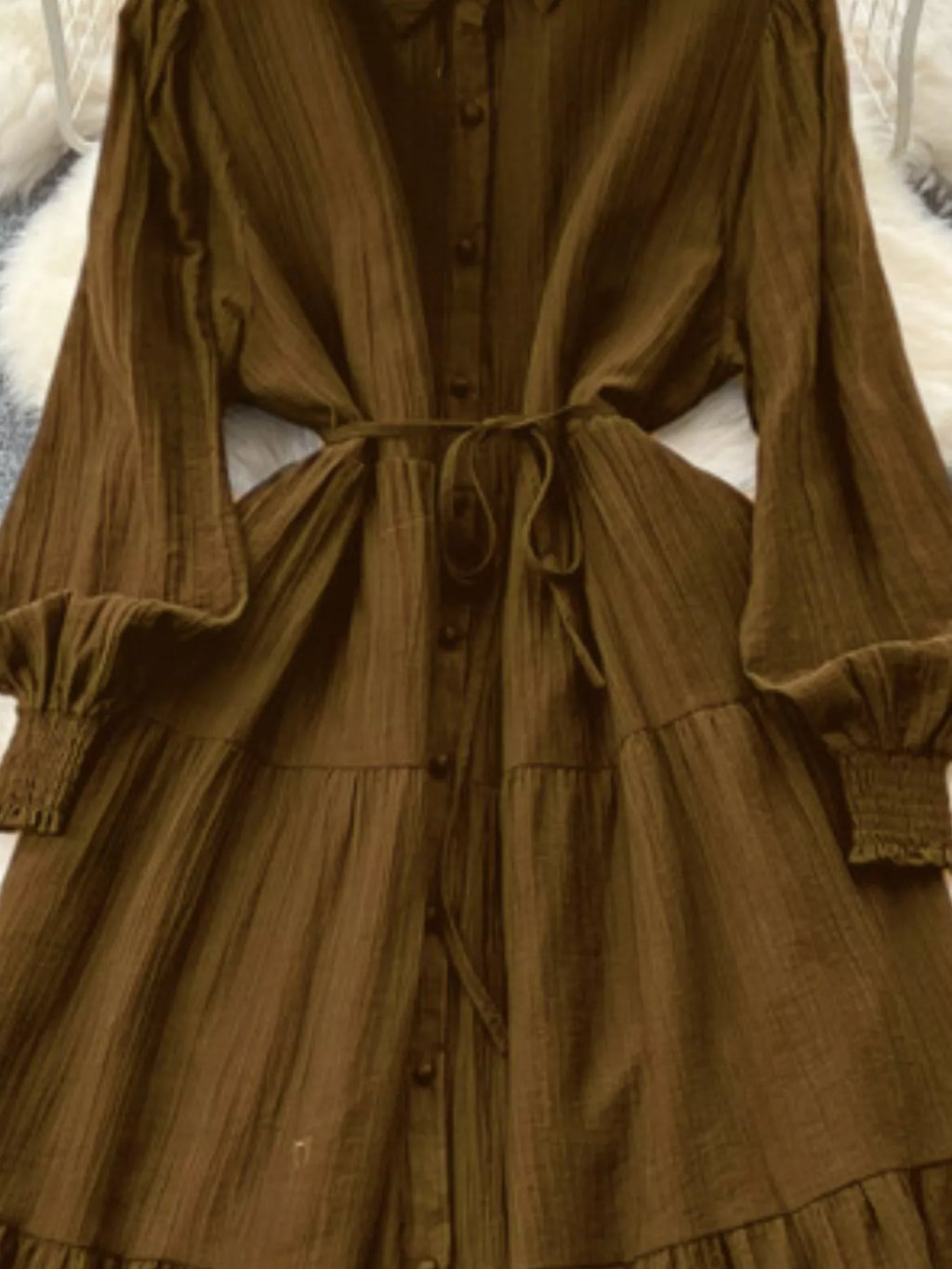 Button Down Tiered Long Sleeve Dress - Trendsi | Lola Mariee