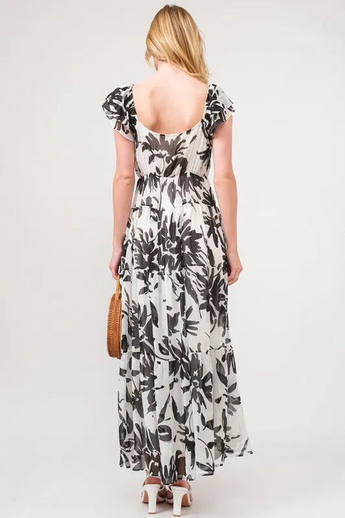 And The Why Ruffled Sleeve Tiered Floral Print Maxi Dress – view 2 | Lola Mariee