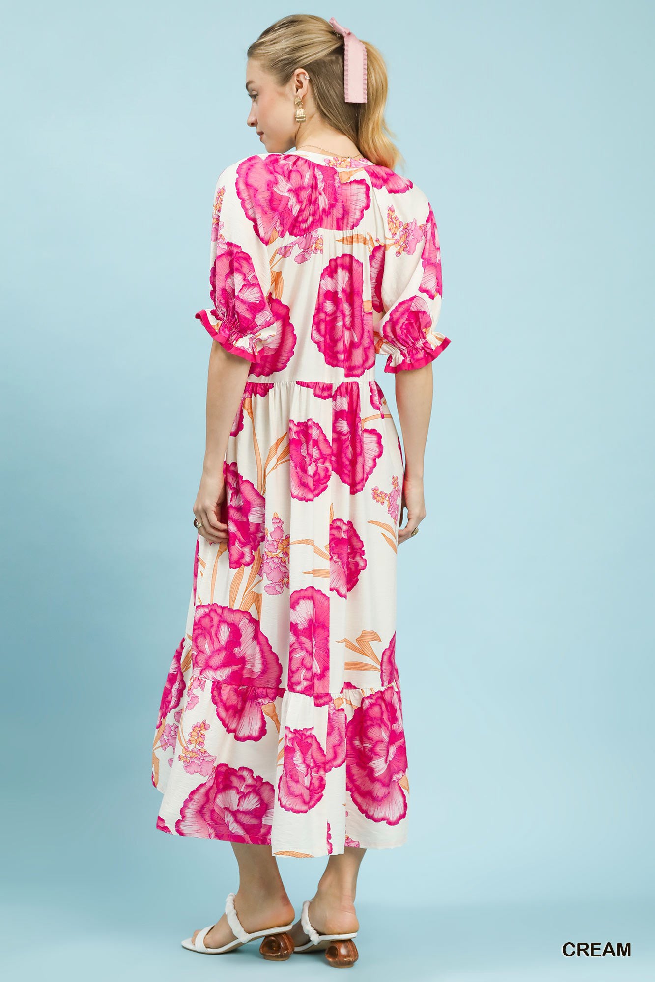 Umgee Floral Print Midi Dress with Contrast Trim - Trendsi | Lola Mariee