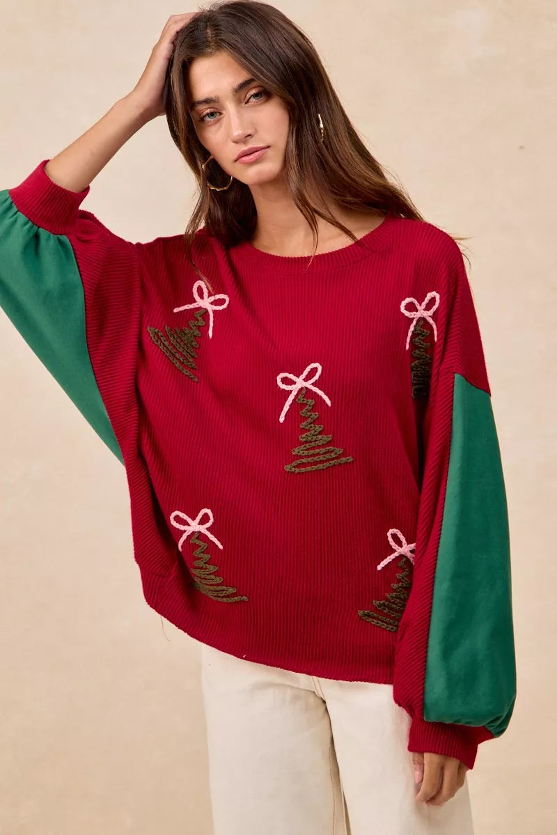 BiBi Christmas Theme Tree Embroidered Sweater - Trendsi | Lola Mariee