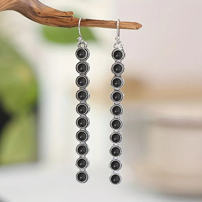 Artificial Turquoise Alloy Bar Earrings – view 3 | Lola Mariee