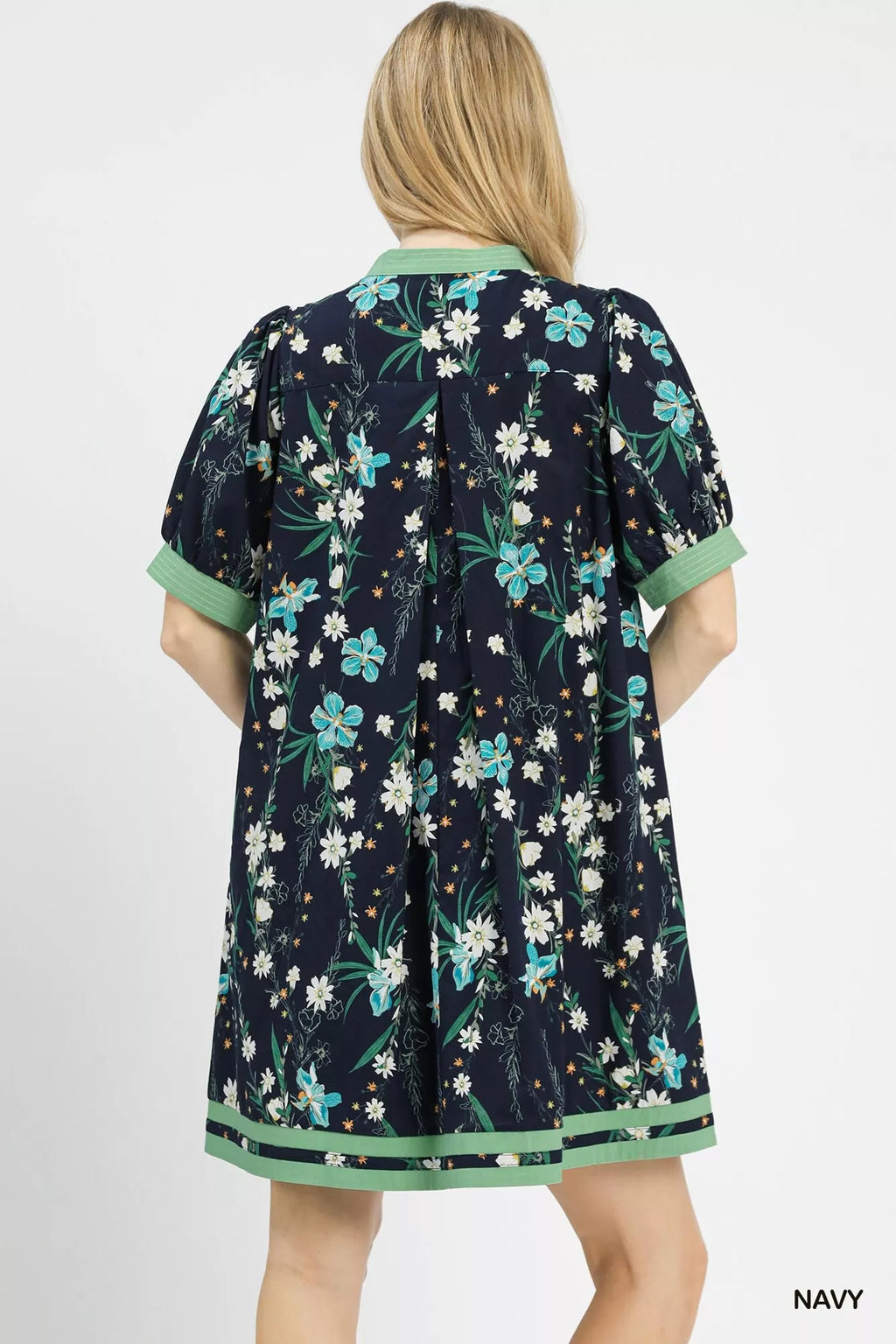 Umgee Floral Puff Sleeve Dress with Contrast Trim - Trendsi | Lola Mariee