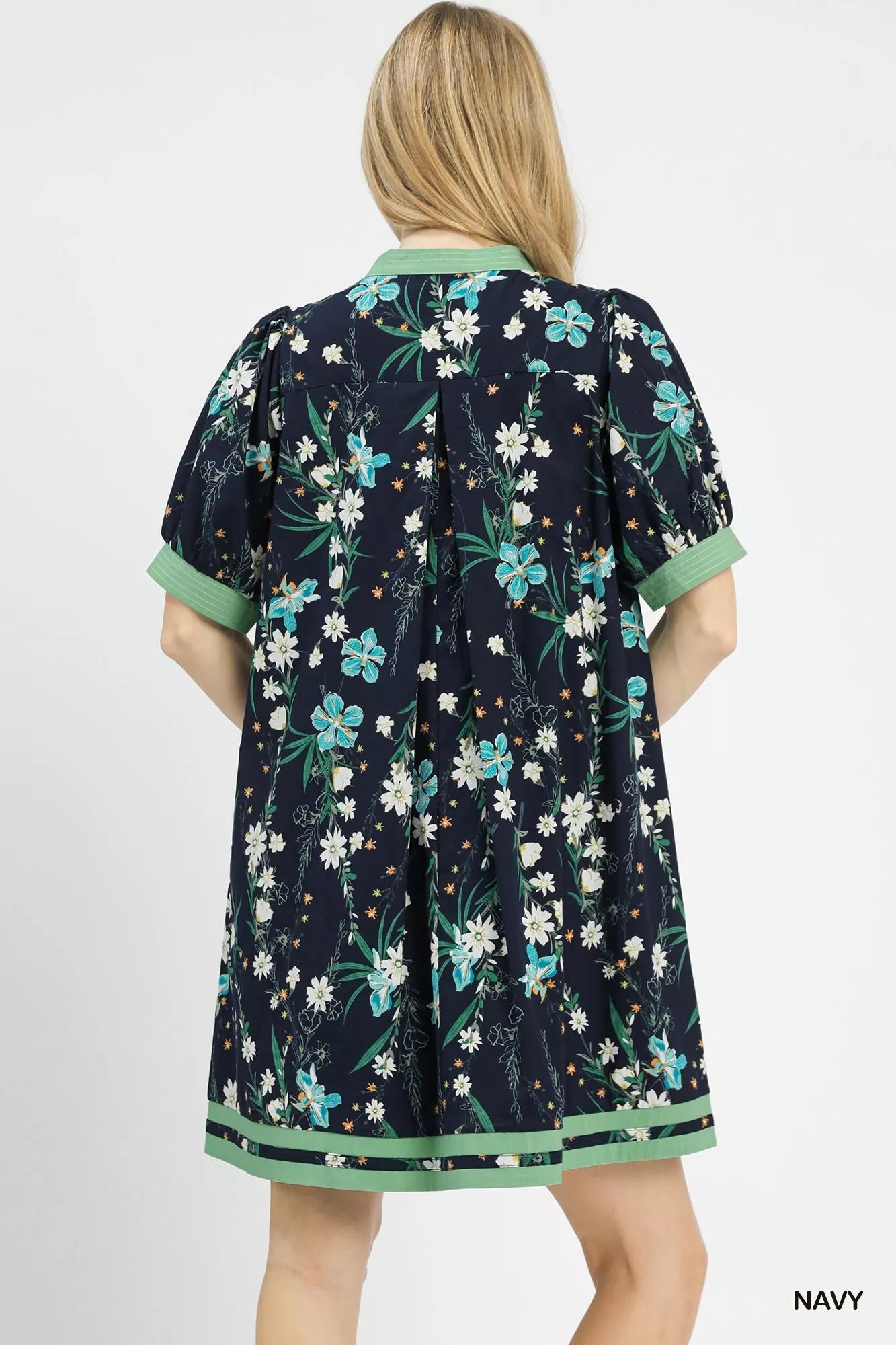 Umgee Floral Puff Sleeve Dress with Contrast Trim - Trendsi | Lola Mariee