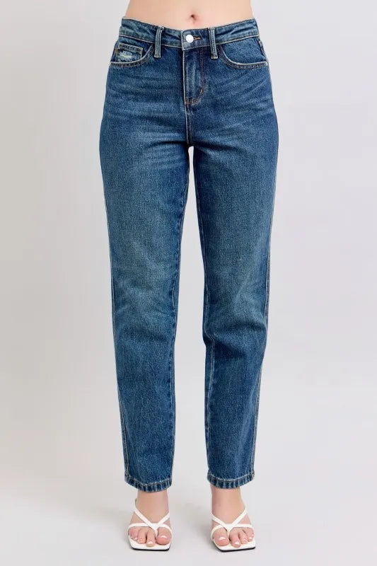 Judy Blue Full Size High Waisted Rigid Magic Non-destroy Straight Leg Jeans Plus Size - women's bottoms at Lola Mariee boutique