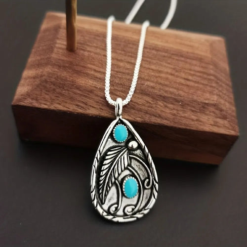 Alloy Artificial Turquoise Teardrop Pendant Necklace | Lola Mariee