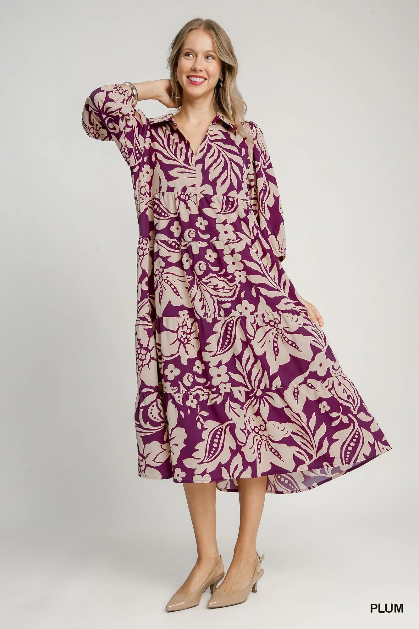 Umgee Floral Print Tiered Midi Dress - women's dress at Lola Mariee boutique