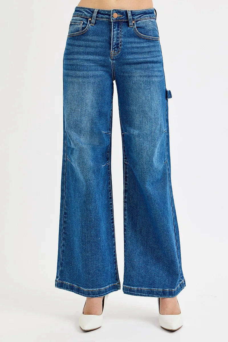 RISEN Full Size High Rise Wide Leg Patch Detailed Jeans Plus Size - women's bottoms at Lola Mariee boutique