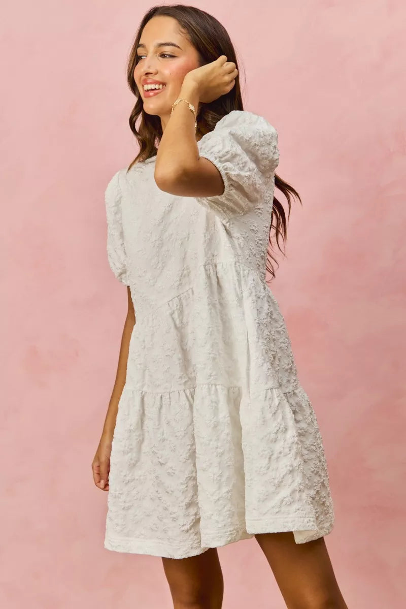 SO ME Floral Jacquard Diagnol Tiered Short Mini Dress - Trendsi | Lola Mariee