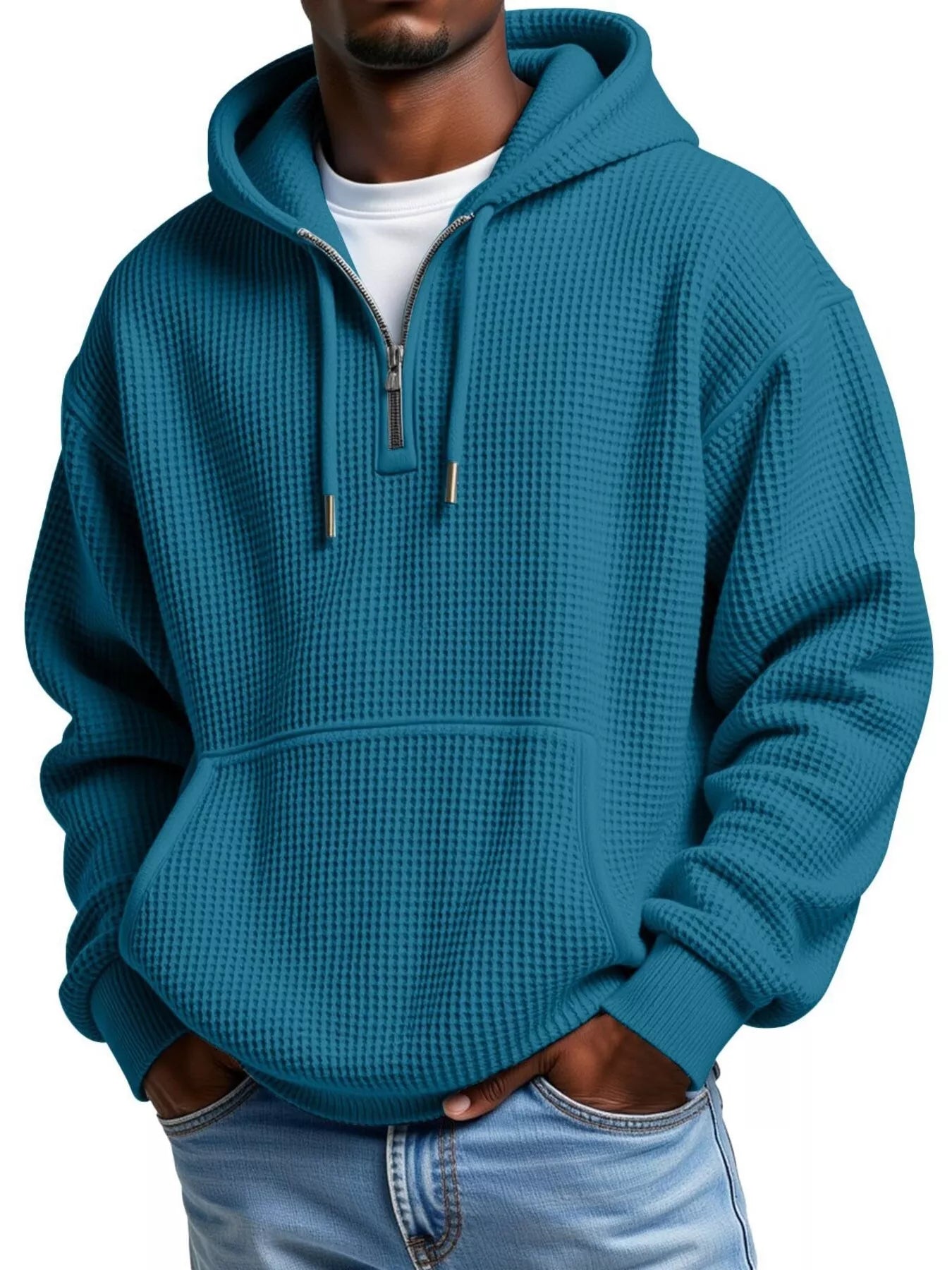 Men's Full Size Textured Waffle Knit Half-Zip Hoodie Plus Size – view 9 | Lola Mariee