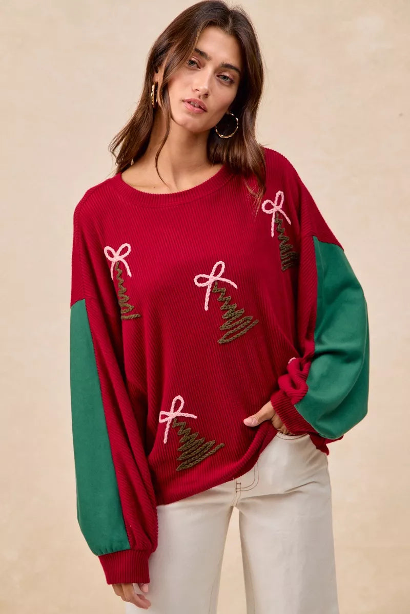 BiBi Christmas Theme Tree Embroidered Sweater - Trendsi | Lola Mariee