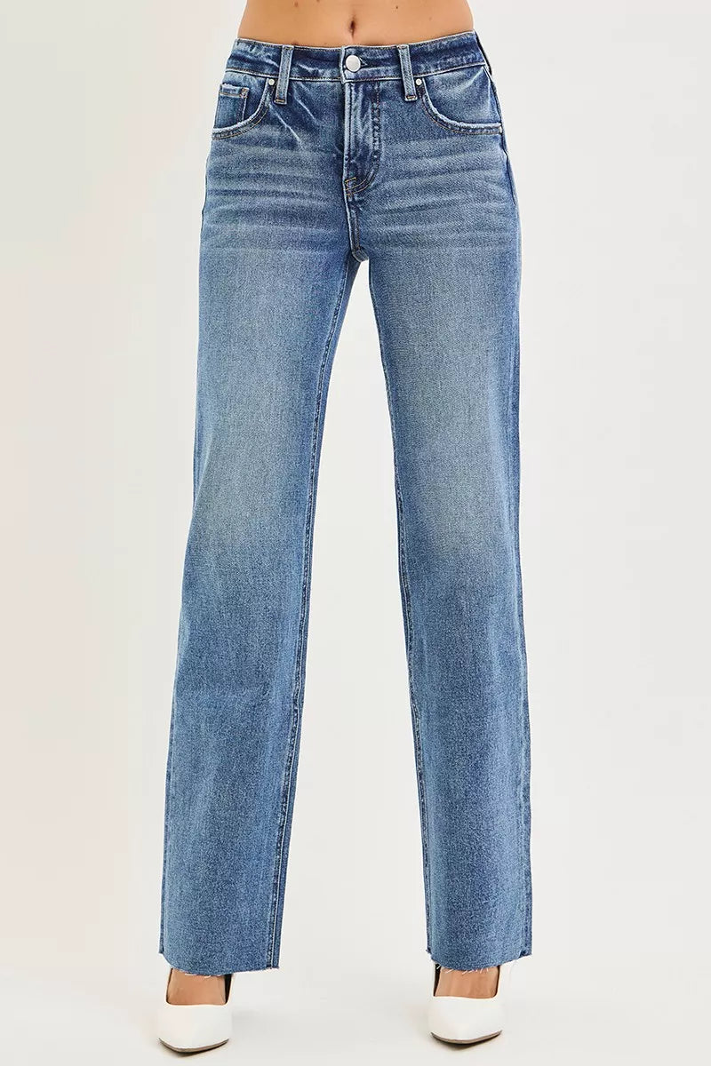 RISEN Tummy Control 4 Way Stretch Mid Rise Straight Jeans - women's bottoms at Lola Mariee boutique