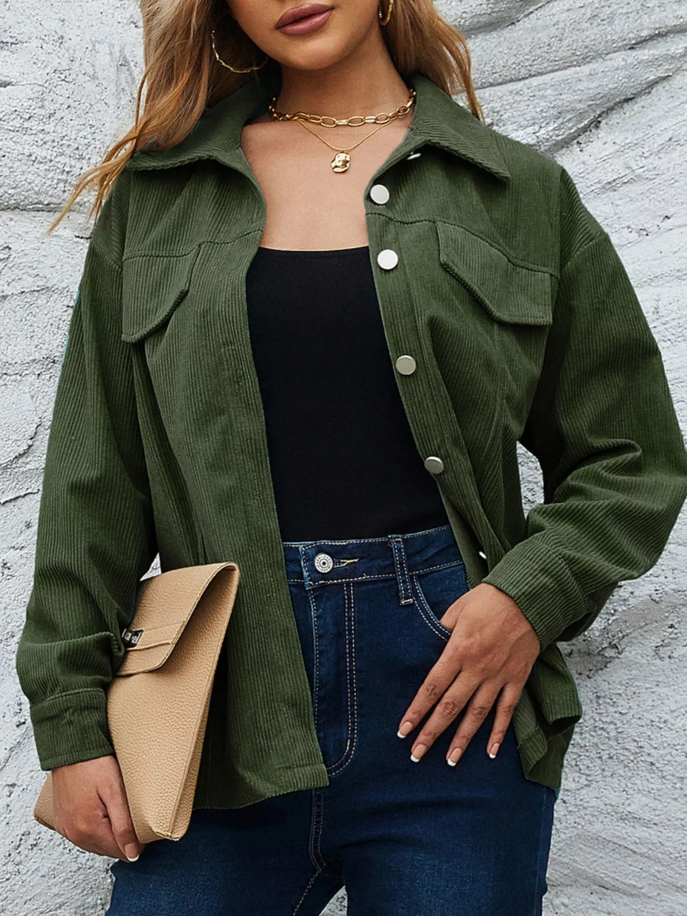 Corduroy Button-Down Shacket – view 6 | Lola Mariee