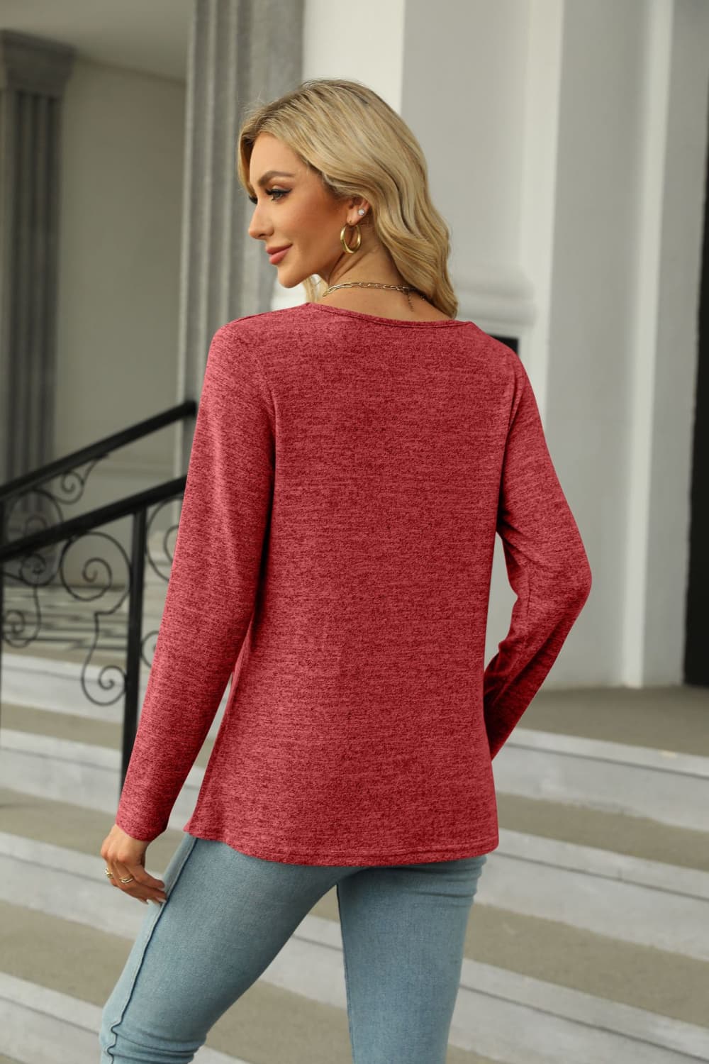 Square Neck Long Sleeve Slit T-Shirt - Trendsi | Lola Mariee