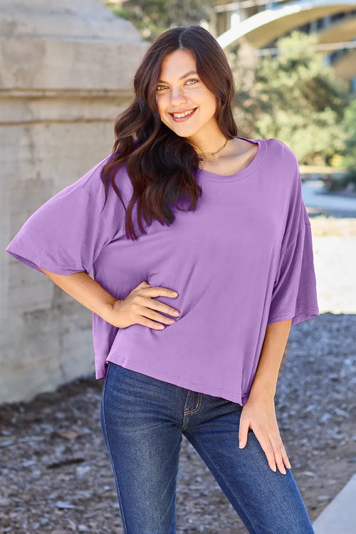Basic Bae Bamboo Full Size Round Neck Drop Shoulder T-Shirt | Lola Mariee
