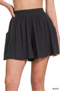 Zenana Woven Elastic Band Shorts With Pocket - women's bottoms at Lola Mariee boutique