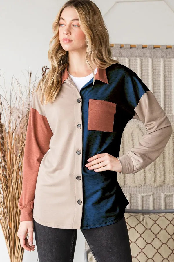 Heimish Full Size Color Block Button Down Shirt | Lola Mariee