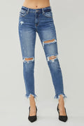 RISEN Distressed Frayed Hem Slim Jeans - LOLA MARIEE | Lola Mariee