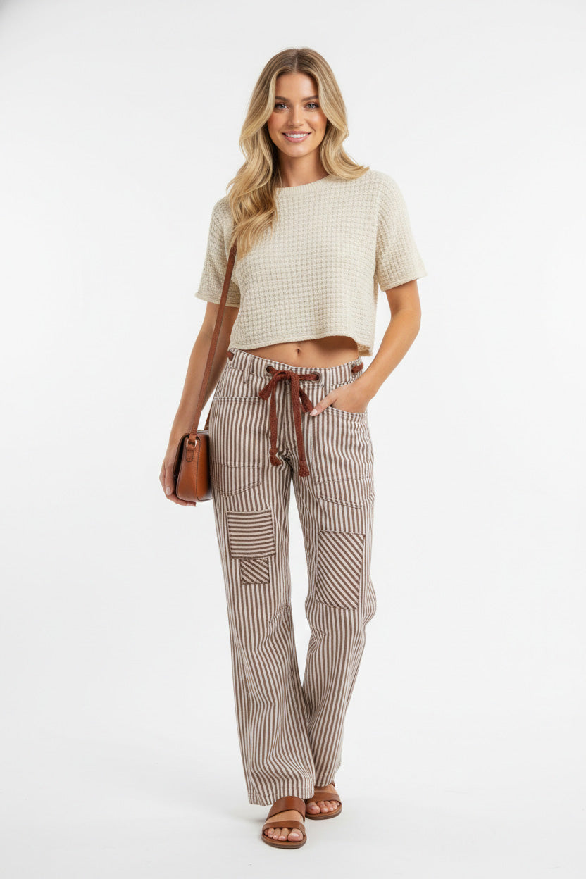 BiBi Drawstring Striped Twill Barrel Pants - LOLA MARIEE | Lola Mariee
